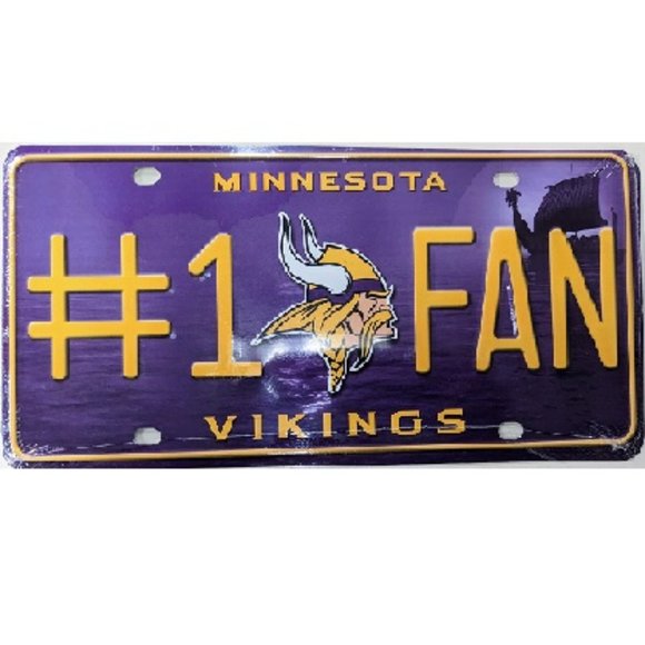 🆕🏈 MINNESOTA VIKINGS ALUMINUM #1 FAN LICENSE PLATE -NFL - UNISEX - Picture 1 of 1